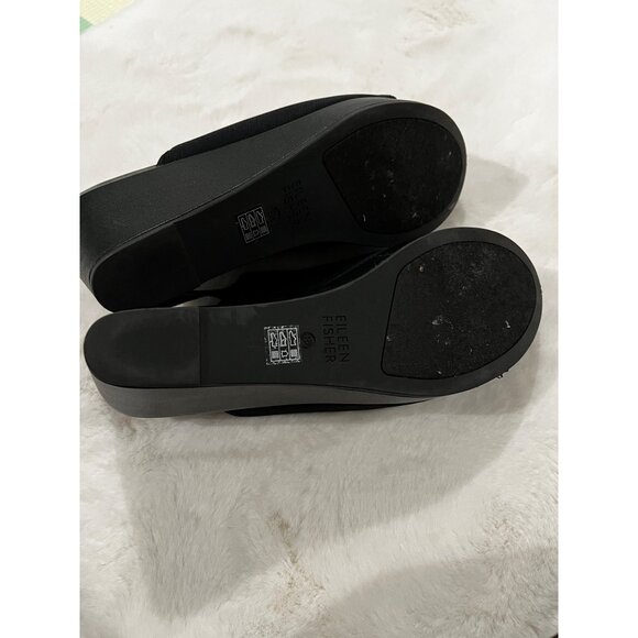 Eileen Fisher Black Peep Toe Slingback Platform Wedge Heels Size 8.5 - Picture 7 of 9